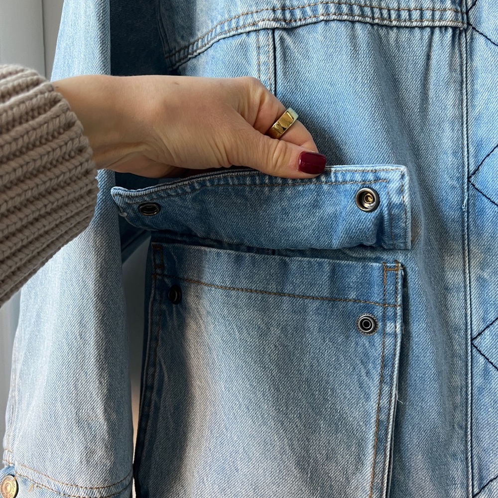 Free People Ariel Cozy Denim Bomber Jacket - Picture 7 of 9